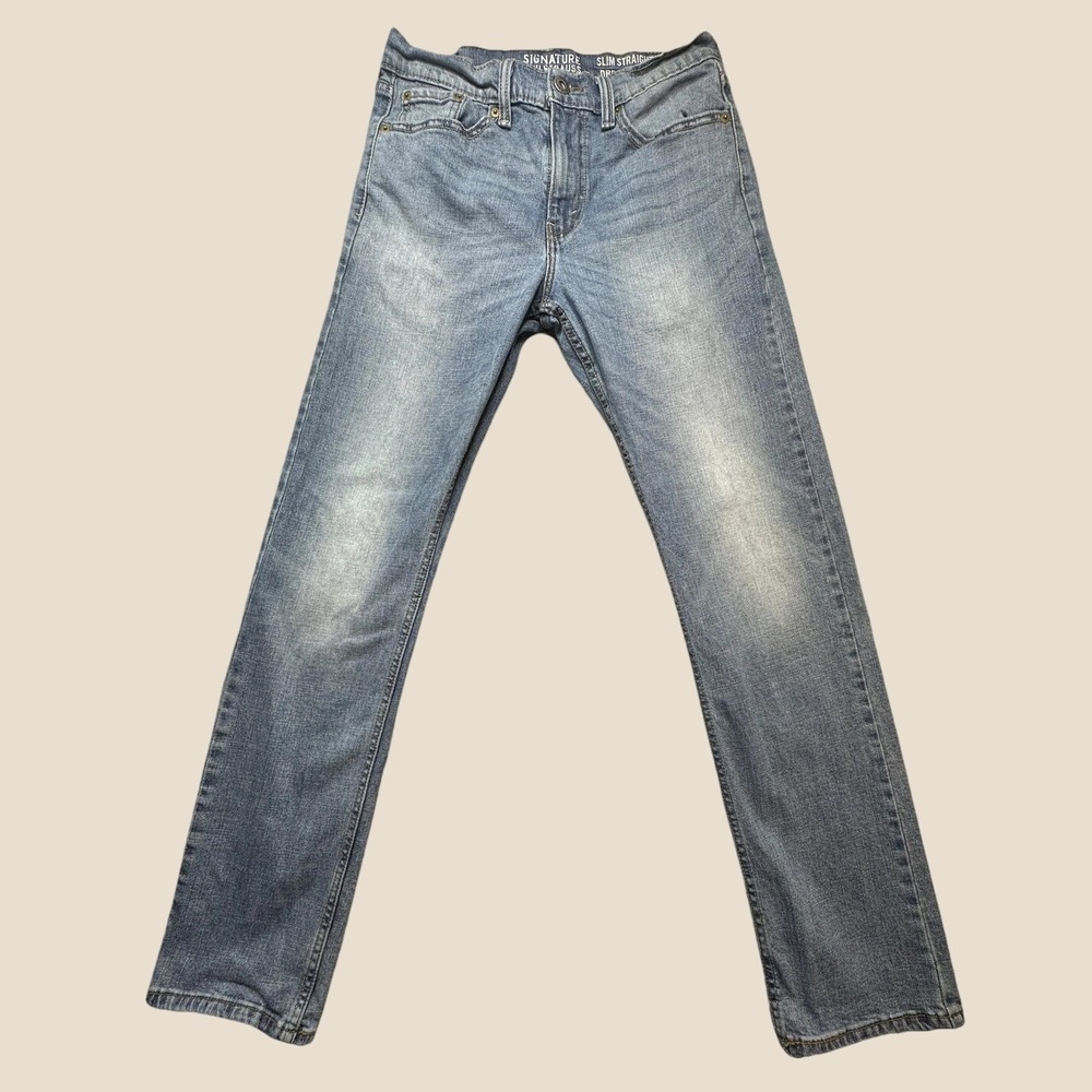 Levi's Signature Jeans Mens 30x32 (28x30) Slim Straight Light Wash Blue Denim